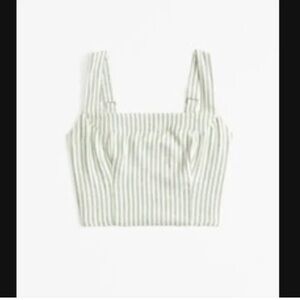 Abercrombie & Fitch Striped Green and White Linen Crop Top